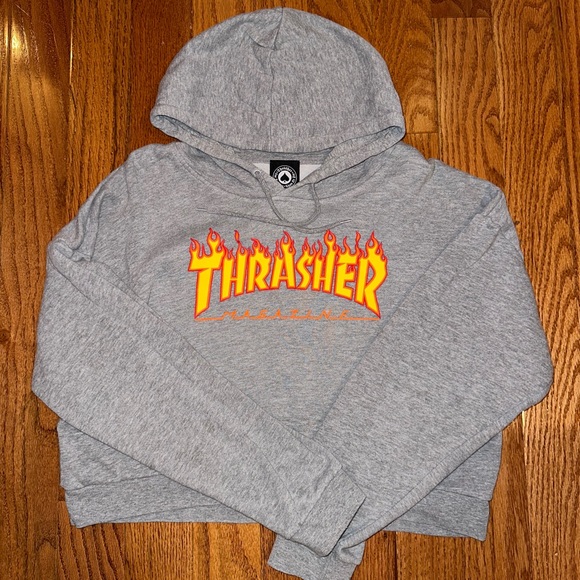 Thrasher Tops - Gray Thrasher crop hoodie
